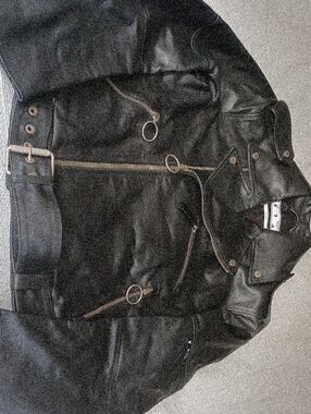 Off-White Black Leather Bomber Jacket with Ring Zips